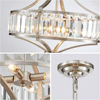 XINGQI Round Crystal Chandeliers for Dining Room Modern 4-Light Rustic Farmhouse Light Fixture Brushed Nickel Pendant Lighting for Living Room Kitchen Island Bedroom