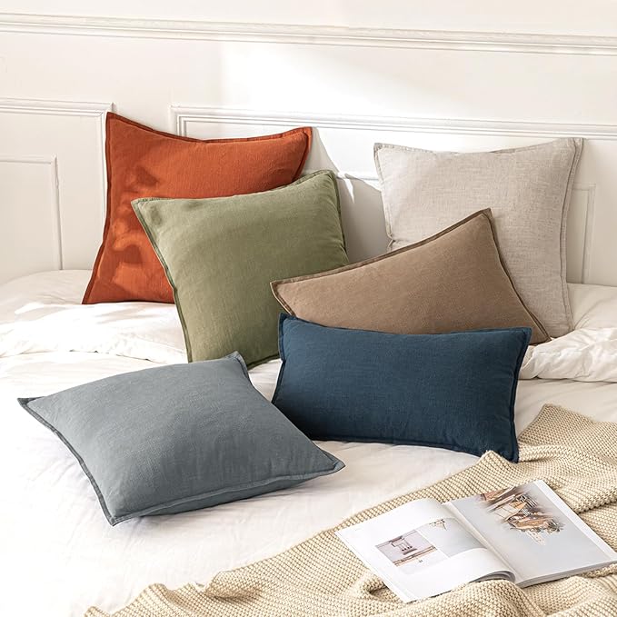 MIULEE Fall Decorative Linen Euro Sham Pillow Covers 24x24 Burnt Orange Boho Farmhouse Neutral Couch Throw Pillows for Bed Pack of 2 Accent Modern Pillowcase Summer Sofa Livingroom Home Decor
