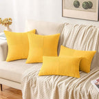 MIULEE Golden Yellow Corduroy Pillow Covers Pack of 2 Boho Decorative Spliced Throw Pillow Covers Solid Couch Pillowcases Cross Patchwork Textured Cushion Covers for Living Room Bed Sofa 18x18 inch