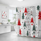 Christmas Shower Curtain Merry Xmas Tree Shower Curtains Sets Winter Farmhouse Holiday Polyester Waterproof Fabric Washable Decorative Bathroom Curtain 72" x 72" with 12 Hooks