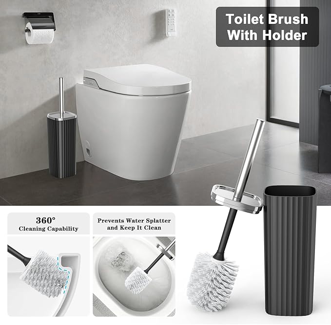 Umimile Black Bathroom Accessories Set, 9-Piece Bathroom Set with Toothbrush Holder, Toothbrush Cup, Soap Dispenser, Soap Dish, Vanity Tray, Toilet Brush Holder, Qtip Holder and Trash Can