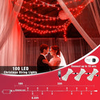 Vivideal 100 LED Red Christmas Lights Outdoor, 33ft Red String Lights 8 Modes Clear Wire, Connectable Waterproof Plug in Pink Led Light for Bedroom Indoor Outdoor Christmas Decorations