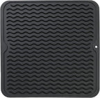 Silicone Dish Drying Mat for Multiple Usage,Easy clean,Eco-friendly,Heat-resistant Silicone Mat for Kitchen Counter or Sink,Refrigerator or Drawer liner Black M 12 inches x 12 inches