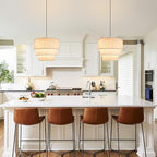 19.7" Linen Drum Pendant Light, Drum Light Chandelier Pendant Lights Kitchen Island Lighting, 3 Tier Large Farmhouse Pendant Hanging Light Dining Room Pendant Chandelier for Foyer Hallway