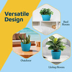 Blue 6-Inch Plant Pots with Drainage & Saucers 3 Pack, Indoor & Outdoor Planters for Houseplants, Herbs, and Flowers, Durable & Weatherproof Material, Stackable, Lightweight, Minimalist Design