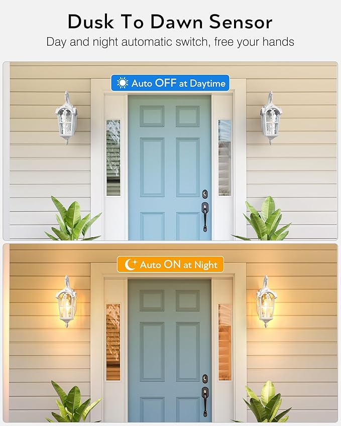 VIANIS White Porch Lights Outdoor, Outside Dusk to Dawn Light Fixtures Wall Mount, Exterior Lighting for House with Ripple Glass, Lantern Fixture for Patio Garage Front Coach, Anti-Rust Waterproof