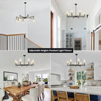 Black Chandeliers for Dining Room, Farmhouse Chandeliers 8 Light Dining Room Light Fixture with Clear Glass Shades Gold Pendant Lighting for Kitchen Island Living Room Entryway Staircase