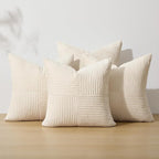 Topfinel Decorative Beige Throw Pillow Covers Set of 4,Boho Pillow Covers Soft and Cozy Velvet Double-Sided Designs,Mix and Match for Couch Boho Farmhouse Fall Home Decor 18x18 Inch