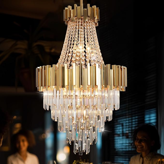 Foyer Chandeliers for High Ceilings Gold Chandelier Light Fixture Crystal Chandeliers for Dining Room Extra Long Modern Chandelier for Living Room Bedroom Entrance Stairway Empire