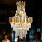 Foyer Chandeliers for High Ceilings Gold Chandelier Light Fixture Crystal Chandeliers for Dining Room Extra Long Modern Chandelier for Living Room Bedroom Entrance Stairway Empire