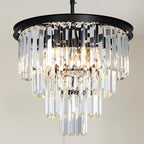 Black Crystal Chandeliers for Dining Room, 4-Tier 5 Lights Modern Chandelier Contemporary Luxury Top K9 Crystal Ceiling Pendant Light Fixture for Foyer Kitchen Bedroom Closet 18"