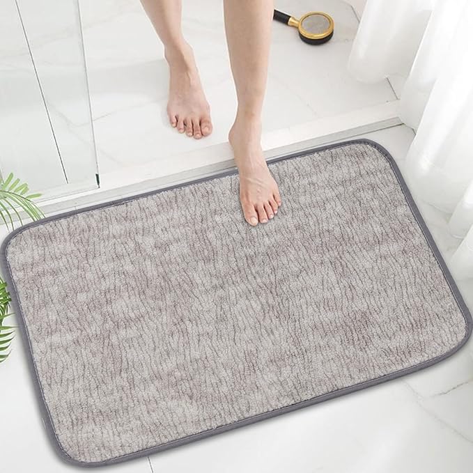 Bath Mats 24x17 Non-Slip Absorbent Bathroom Rug, Quick Dry Machine Washable Shower Tub Mat with Rubber Backing, Soft Floor Carpet for Bathroom Decor Bark Light Gray