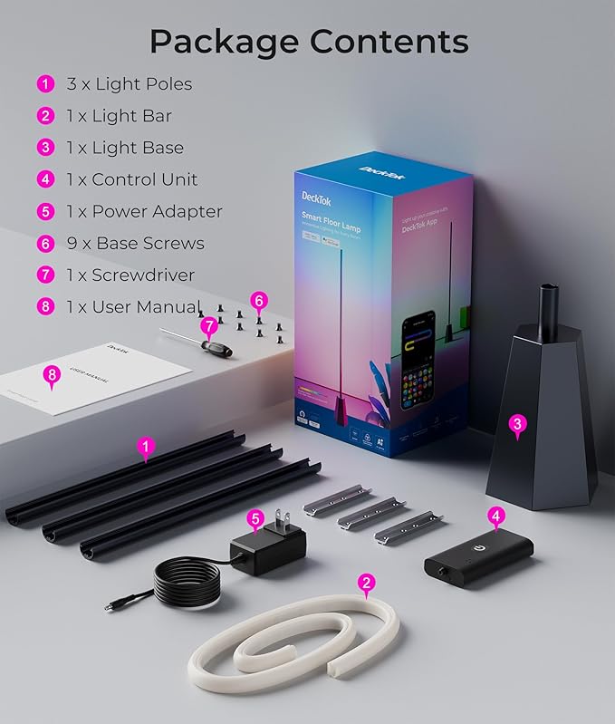 Corner Floor Lamp, RGBCW Smart Floor Lamp, 16 Million Colors, Music Sync, 1500lm, 2700-6500K, LED Corner Lamp with Alexa & Google Compatible, Led Floor Lamps for Living Room Bedroom Gaming