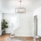 Dining Room Light Fixture, 6-Light Brushed Nickel Chandelier Modern Metal Industrial Chandelier Lighting for Farmhouse Living Room Kitchen Entryway (Nickel, E12 Bulbs Not Included)