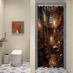 Vintage Medieval Library Shower Curtain Antique Room for Study Theme Bathroom Bathtubs Fabric Shower Curtain Set with 12 Hooks 36x72 inches Polyester Machine Washable, Yellow and Black