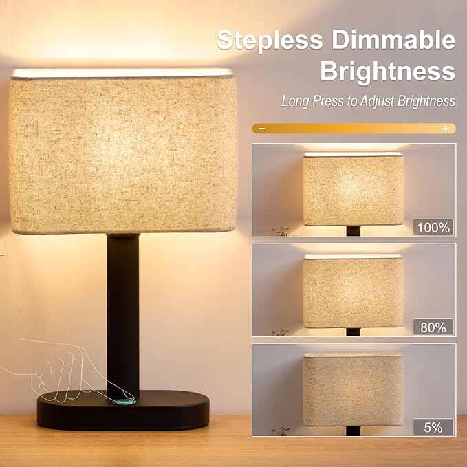 12.6" Set of 2 Cordless Touch Table Lamp, 5200mAh Rechargeable Desk Lamp, Stepless Dimming Modern Bedside Lamps with 3000K Warm Light LED Bulb, Nightstand Lamps for Bedroom, Living Room,Office