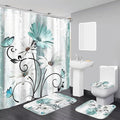 Rustic Farmhouse Shower Curtain Set, Butterfly Design and Teal Daisy Floral Flowers, Turquoise, Bath Mat, Toilet Lid Cover, U Shaped Rugs, 12 Hooks, 70.8 x 70.8 Inches,Waterproof.
