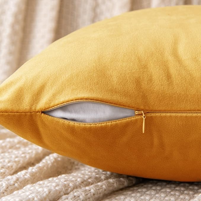 EMEMA Fall Gold Velvet Throw Pillow Covers 18x18 Inch Set of 2 Decorative Square Pillowcase Soft Solid Cushion Case for Couch Sofa Bed Bedroom Livingroom