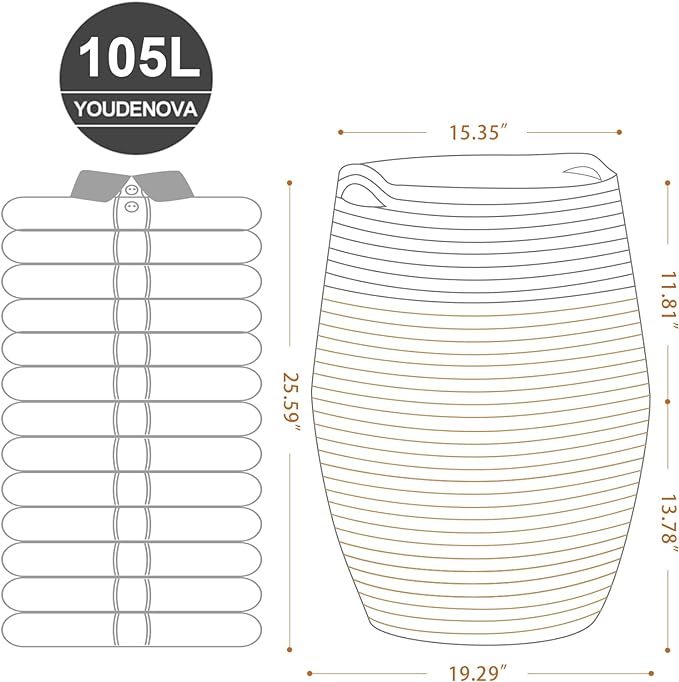 Cotton Rope Laundry Hamper by YOUDENOVA, 105L - Woven Collapsible Laundry Basket - Clothes Storage Basket for Blankets, Laundry Room Organizing, Bedroom Storage, Clothes Hamper – Dark Grey