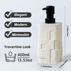Soap Dispensers 400mL 13.5 OZ, 2 PCS Luxurious Hand Dish Lotion Shampoo Soap Dispenser Jar, Travertine Stone Look Soap Pump Bottles for Kitchen Bathroom Countertop (White)