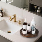 Round Decorative Tray Framhouse Bathroom Decor Wood Riser Kitchen Countertop Organizer for Perfume, Candle, Plant, 12 inch Walnut