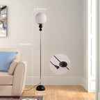 Modern Glass Floor Lamp for Bedroom, 63'' Vintage Mid-Century Floor Lamp with Milky White Frosted Glass Globe Shade for Living Room Corner, Slim Standing Reading Lamp for Office Decor (Black)