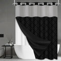No Hook Shower Curtain Set with Snap in Liner, Black Jacquard Tufted Geometric Bath Curtain, Boho Luxury Hotel Bathroom Decor, Waterproof Washable, 71 x 86 Inch