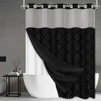 No Hook Shower Curtain Set with Snap in Liner, Black Jacquard Tufted Geometric Bath Curtain, Boho Luxury Hotel Bathroom Decor, Waterproof Washable, 71 x 80 Inch