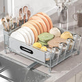 Dish Drying Rack, Dish Racks for Kitchen Counter, 304 Stainless Steel Dish Drainer Drainboard Set with Smart Drainage, 360° Adjustable Spout, Utensil Holder and Cup Holder, White