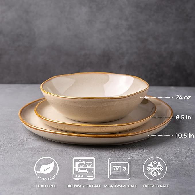 AmorArc Ceramic Dinnerware Sets,Handmade Reactive Glaze Stoneware Plates and Bowls Set,Highly Chip and Crack Resistant Dishware | Dishwasher & Microwave Safe Dishes,Service for 4 (12pc)