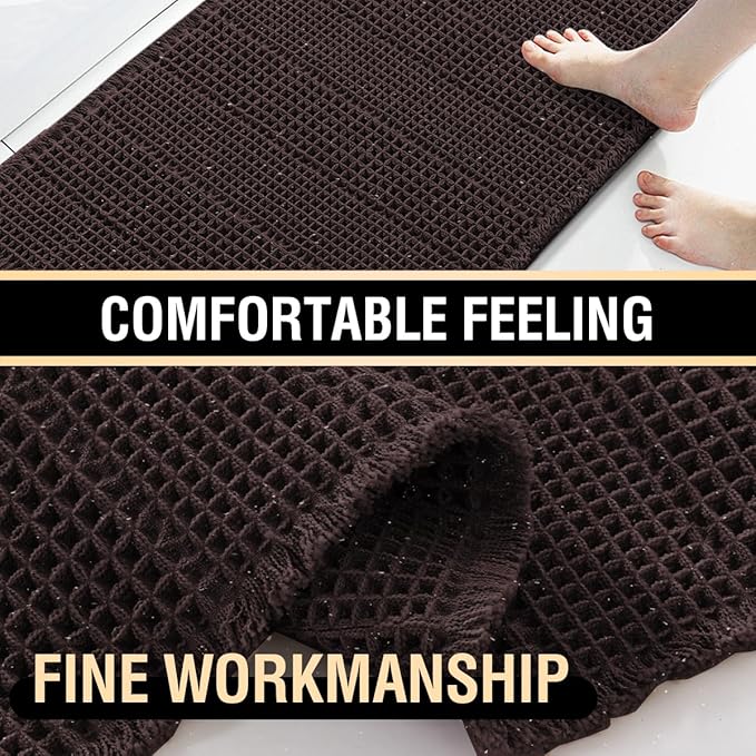 H.VERSAILTEX Upgraded Waffle Bath Mat Super Absorbent Non Slip Bath Rugs for Beside Tub, 24" x 36", Chocolate