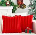 Pack of 2 Christmas Red Pillow Covers 20x20 Inch Decorative Faux Fur Throw Pillow Cover, Soft Lumbar Plush Pillowcases for Couch Sofa Bed Living Room, Fluffy Cute Home Boho Accent Decor