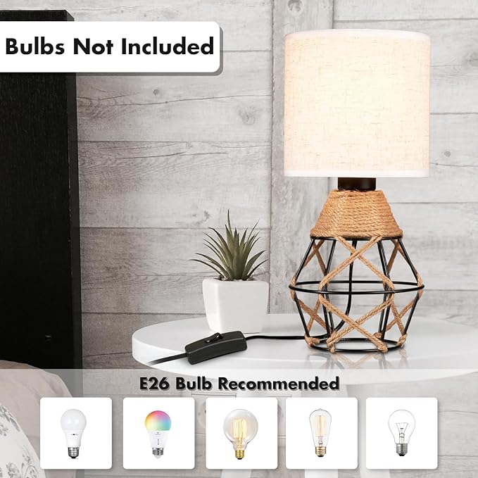 Hamilyeah Boho Table Lamps, Woven Table Lamp for Nightstand with On/Off Switch, Farmhouse Beside Lamp for Bedroom, Industrial Table Lamp for Living Room