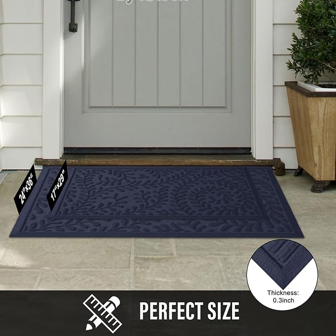 Front Door Mat, Absorbent Dirt Trapping Welcome Door Mat Indoor Outdoor, Non Slip Entry Mat, Indoor Outdoor Door Mats, Fade Resistant, Low Profile Doormat for Entryway, 29×17, Blue
