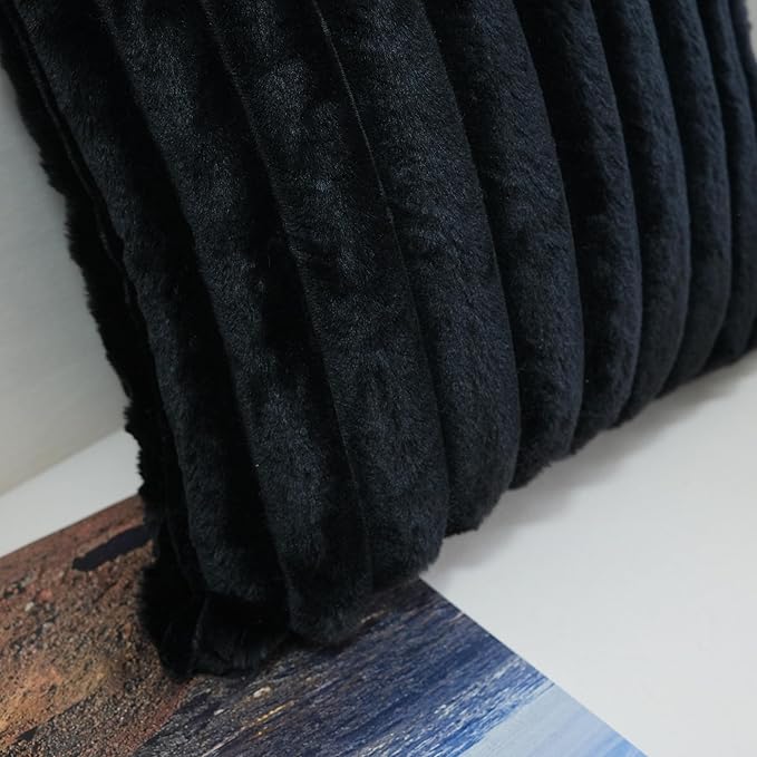 JOJUSIS Pack of 2 Faux Fur Plush Decorative Throw Pillow Covers Couch Cushion Case Soft Pillowcases (Black, 20 x 20-Inch)