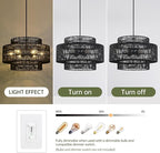 24” Black Boho Large Rattan Chandelier Light Fixture,6-Light Large Hand Woven Pendant Light Fixture Farmhouse Rustic Chandeliers for Kitchen Bedroom, Dining Room, Living Room, Hallway, Foyer