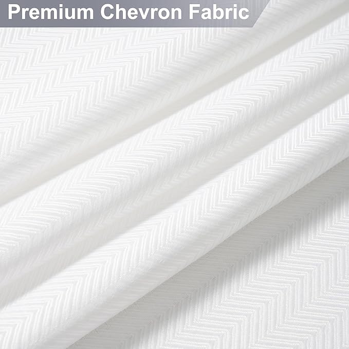 No Hook Shower Curtain, White Modern Chevron Striped Luxury Hotel Style, Washable Waterproof Fabric for Bathroom, 15 Seconds Quick Install, 72W x 80L Inches