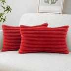 MIULEE Faux Fur Christmas Decorative Throw Pillow Covers 12x20 Inch Set of 2, Modern Spring Home Decor Soft Plush Couch Pillows Cozy Fluffy Cushion Covers for Sofa Bed Red