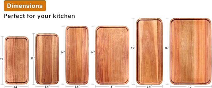 16" x 6.5" Large Wooden Serving Trays Long charcuterie Boards Rectangle Serving Platter for Cookie, Dessert, Food Dish Decorative Dinner Kitchen Tray Rectangle Cheese Board Snack Appetizer Plates