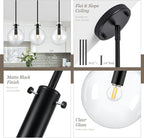 Black Pendant Lights Kitchen Island 2 Pack, 8" Large Globe Glass Hanging Light Fixtures with Clear Glass, Modern Kitchen Pendant Lighting Over Island for Sink Bathroom, OS-JJ528-2PBK