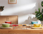 ONEMORE Plates and Bowls Set - Microwavable, Oven & Dishwasher Safe Porcelain Dinnerware Set - Scratch Resistant, Ceramic Dishware for 4(12pcs) - Assorted Colors