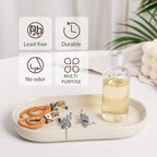 Ceramic Jewelry Tray – Oval Vanity Dish for Rings, Earrings, Bracelets – Minimalist Decorative Trinket Holder for Dresser, Bathroom, Nightstand – Cream White