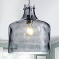 16" Extra Large Farmhouse Pendant Light – Hand-Blown Smoked Gray Hammered Glass Shade, Polished Chrome Finish, Adjustable Chain Hanging Light Fixture for Kitchen Island, Dining Room, Hallway
