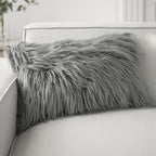 Phantoscope Faux Fur Solid Decorative Pillow Cover Fluffy Throw Pillow Mongolian Luxury Fuzzy Pillow Case Cushion Cover for Bedroom and Couch,Gray 12 x 20 Inches