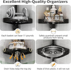 360° Rotating Corner Shower Caddy Tension Pole Organizer - 4-Tier Adjustable Rustproof Metal Pole, Plastic Shelves with Safety Guardrail, Bathroom Storage for Shower & Bathtub(Black)