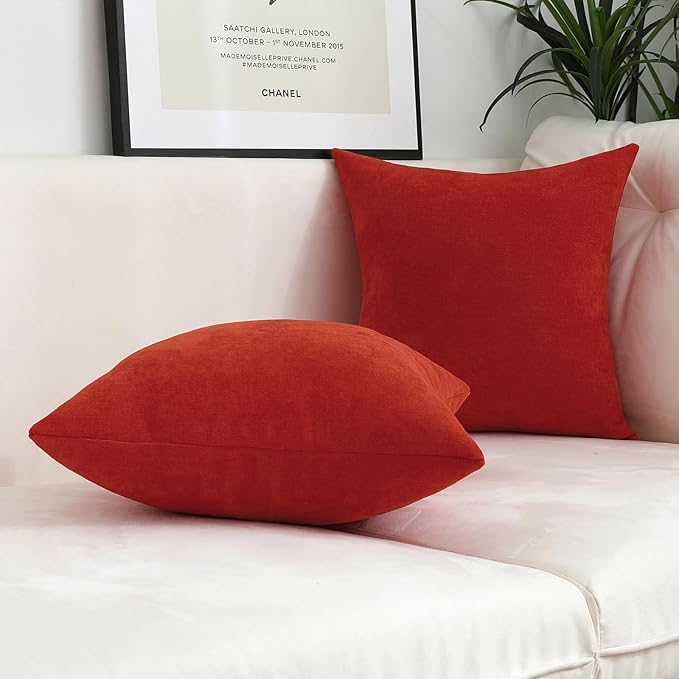 Jeneoo Orange Red Decorative Throw Pillow Covers Soft Chenille Comfy Solid Couch Cushion Cases Decor (Set of 2, 20 x 20 Inches)