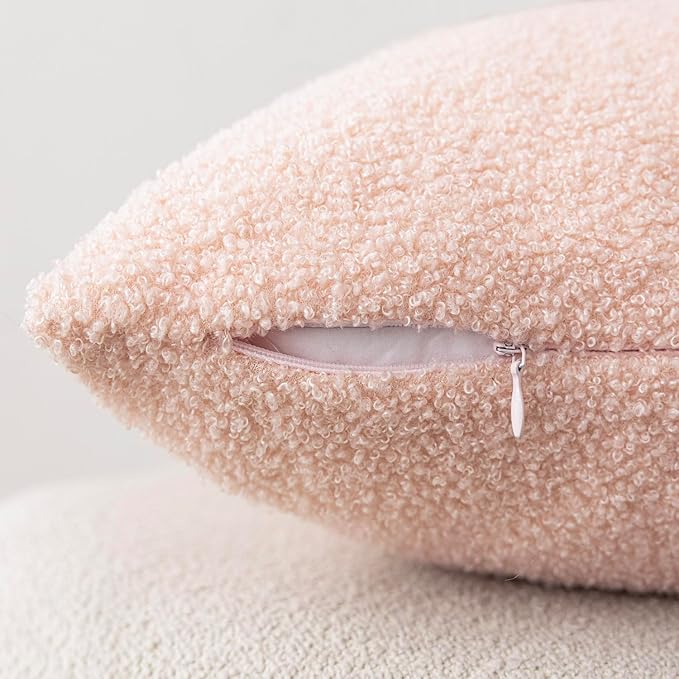Foindtower Pack of 2, Curly Faux Fur Lumbar Decorative Throw Pillow Covers Soft Fuzzy Plush Cushion Case Cozy Pillowcase for Living Room Couch Bed Sofa Home Decor 12 x 20 Inch, Light Pink