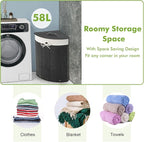 Giantex Corner Laundry Hamper with Lid, 58 L Bamboo Laundry Basket with Removable Liner & Handle, Triangle Clothes Hamper for Small Spaces, Bedroom, Bathroom, Laundry & Living Room (Black)