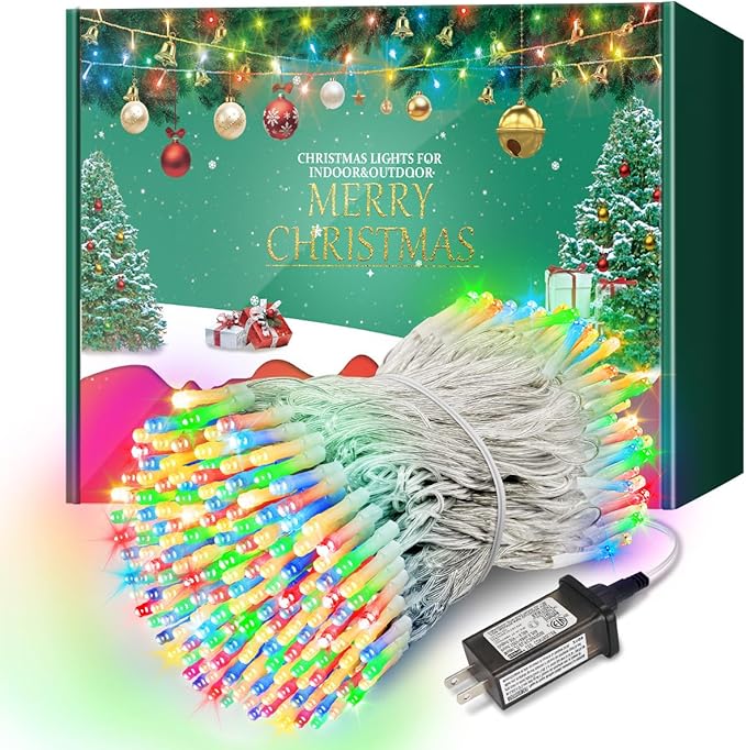 Christmas Lights with 300 LEDs, 100FT Connectable Plug in Fairy String Lights for Outdoor Tree and Indoor Décor, 8 Modes & Timer, IP65 Waterproof Lights for Yard Garden Decor (Multi-Color)