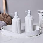 2Pcs White Natural Travertine Textures Hand Soap Dispenser Set, Small Bathroom Countertop Resin Liquid Soap Dispensers, Kitchen Dish Wash Soap Dispensers,Refillable Dispenser with Vertical Stripe